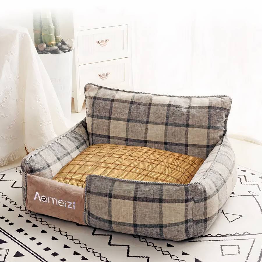 Canapé pour chien doux et moelleux à carreaux